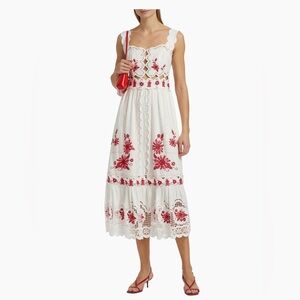 FARM Rio Richelieu Sunflower Linen-Blend Midi-Dress